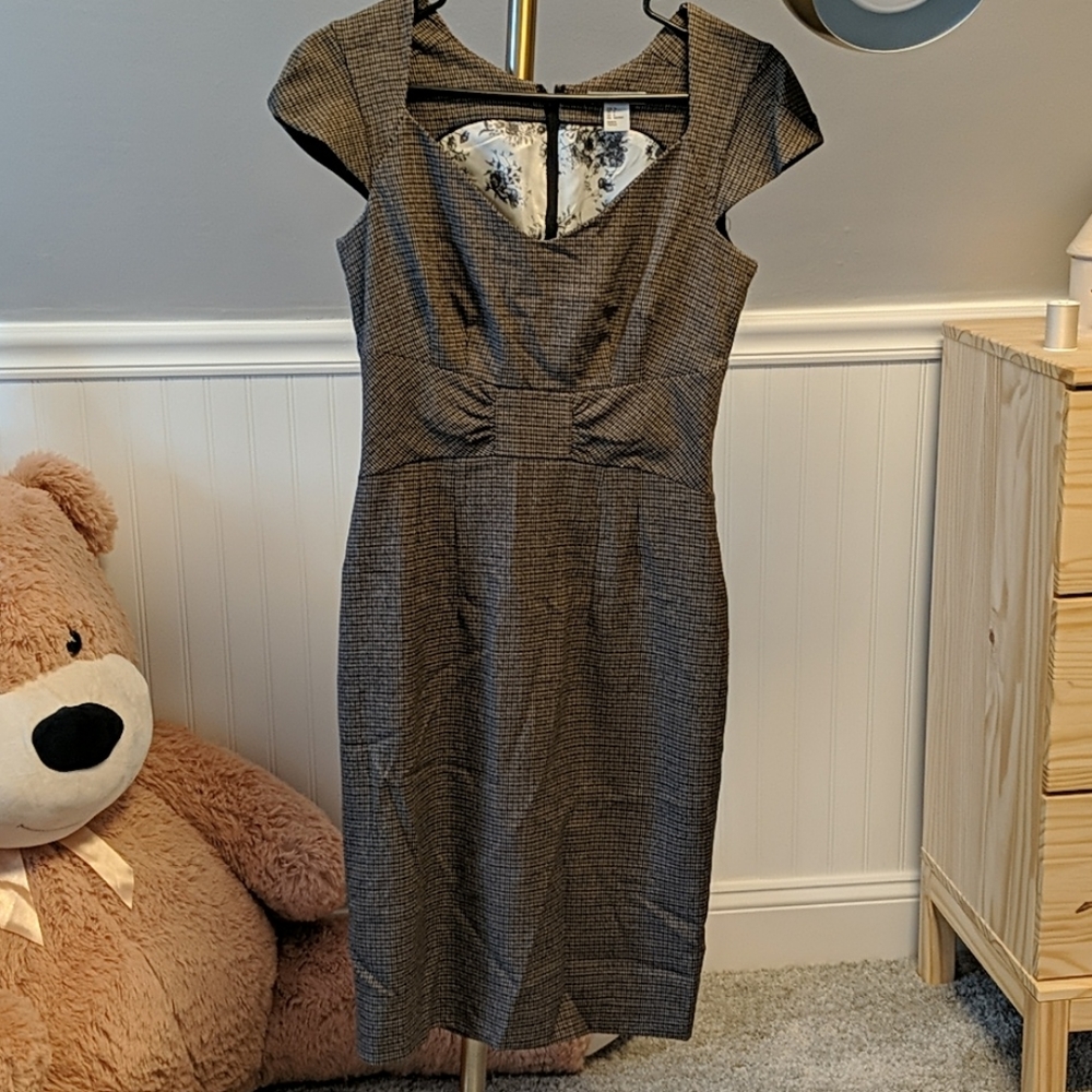 H&M Brown Check Midi Dress
